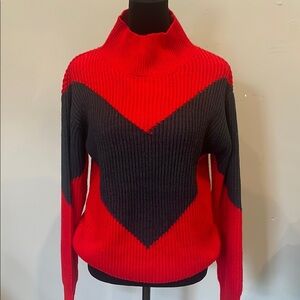 Red and navy blue Women's Sweater patterned front medium